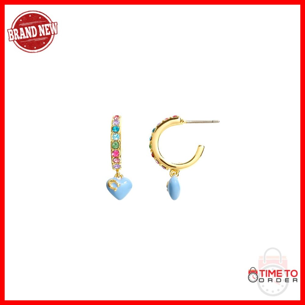 Gold-Tone Heart Huggie Earrings Pave Enamel Statement Jewelry Elegant